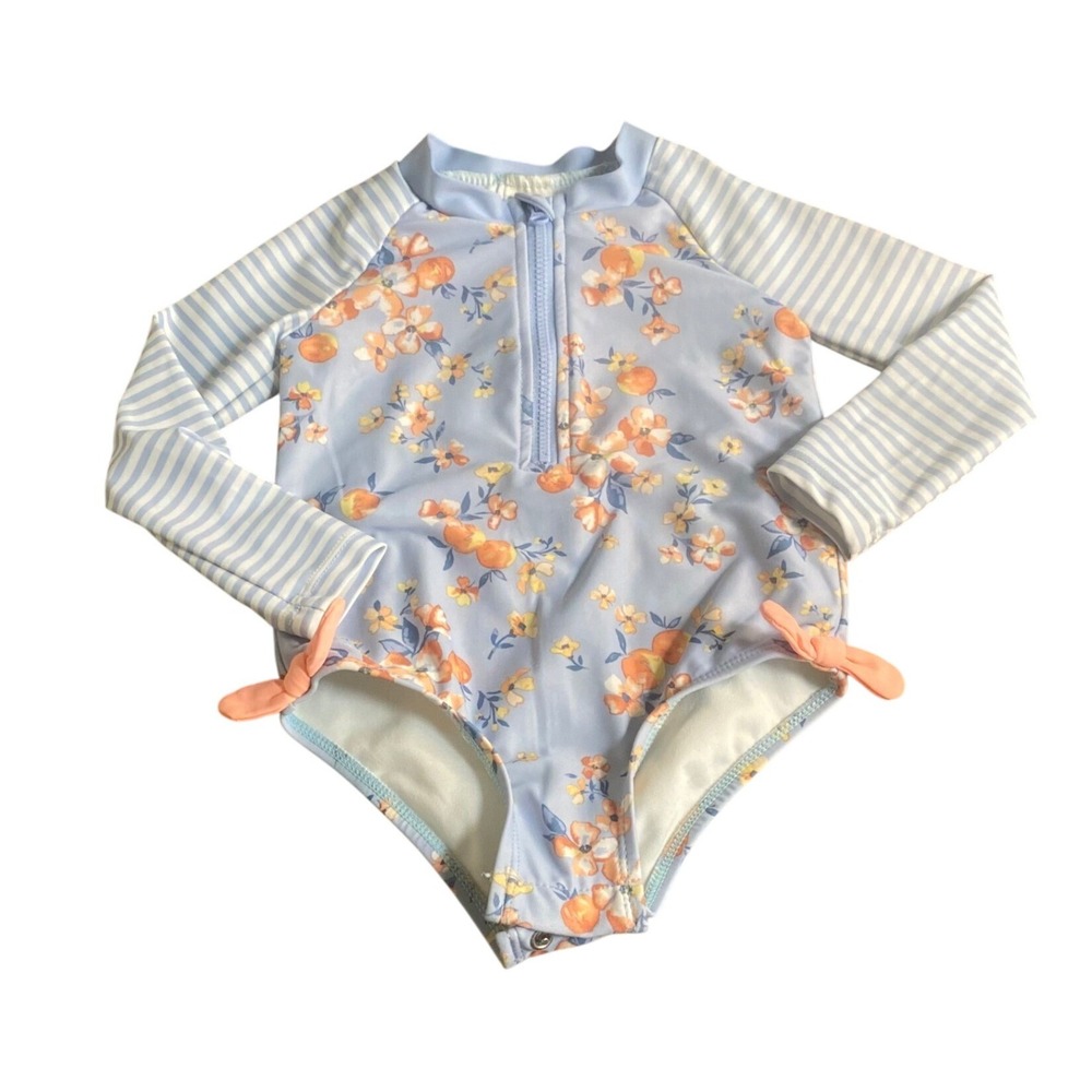 OshKosh B'gosh Swimsuit Kids Blue Floral Long Sleeve Rash Guard SIZE 18M